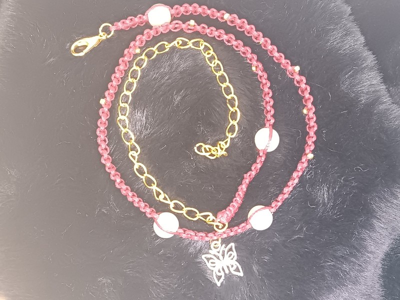 Beautiful Red Butterfly Charm, Faux Pearls, Handwoven Necklace gallery