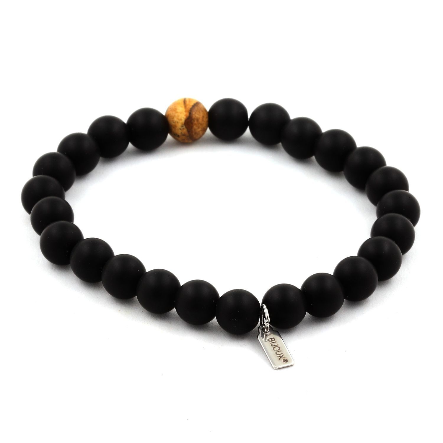 Stones And Minéraux. Bracelet Beads Black Onyx Matt + Jasper Landscape 0 5/16in gallery