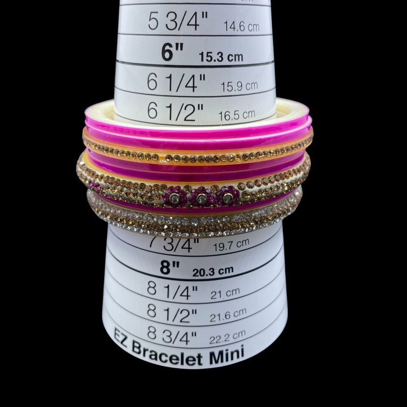 Set Of 8 Rhinestone Bangles Pink Orange Crystal Sparkly Festival Boho Jewelry gallery