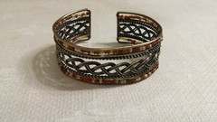 Vintage Gun Metal Gray & Brasstone Metal Brown Seed Bead 7.25″ Cuff Bracelet