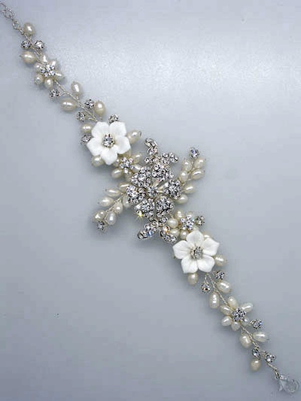 93b Porcelain Flower Genuine Freshwater Pearl Bridal Bracelet "Wedding Bouquet" gallery