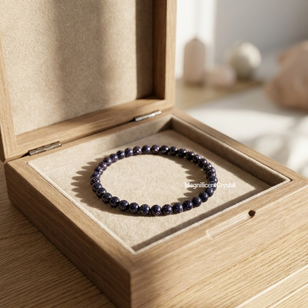 Premium Blue Goldstone 4mm Stretch Bracelet Sparkly Energy Healing Jewelry Gift gallery