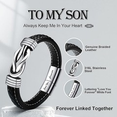Son Leather Bracelet Braided Birthday Christmas Anniversary Love Sons BOXED Gift