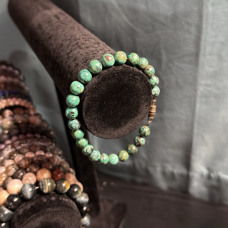 Dioptase Natural Gemstone Bead Bracelet | Smooth Round 7mm gallery