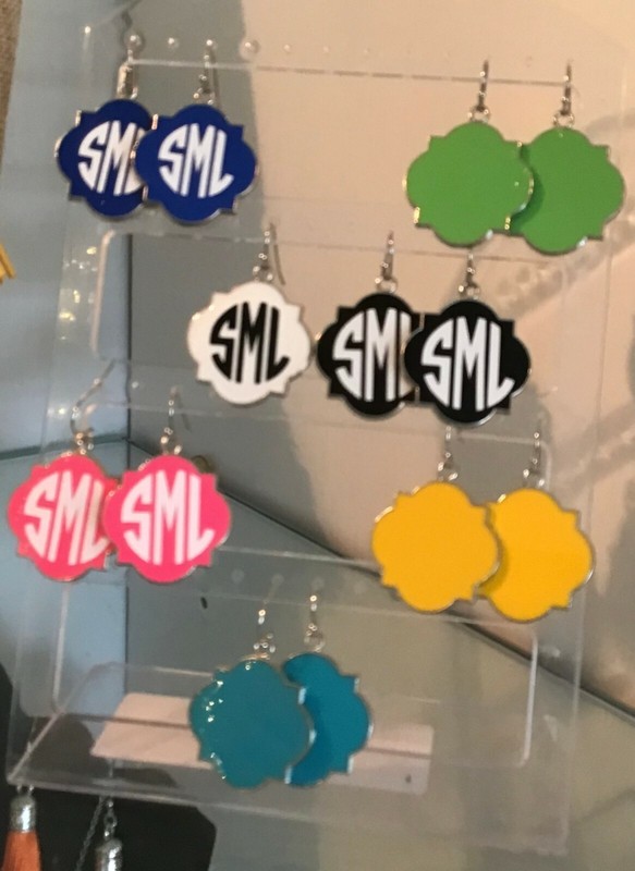 **SALE** Enamel Quatrefoile Monogrammed Earrings Jewelry- Matching set available gallery