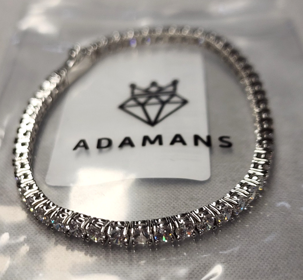 Adamans 14K White Gold Plated 3mm Simulated Diamond Tennis Bracelet 7" gallery