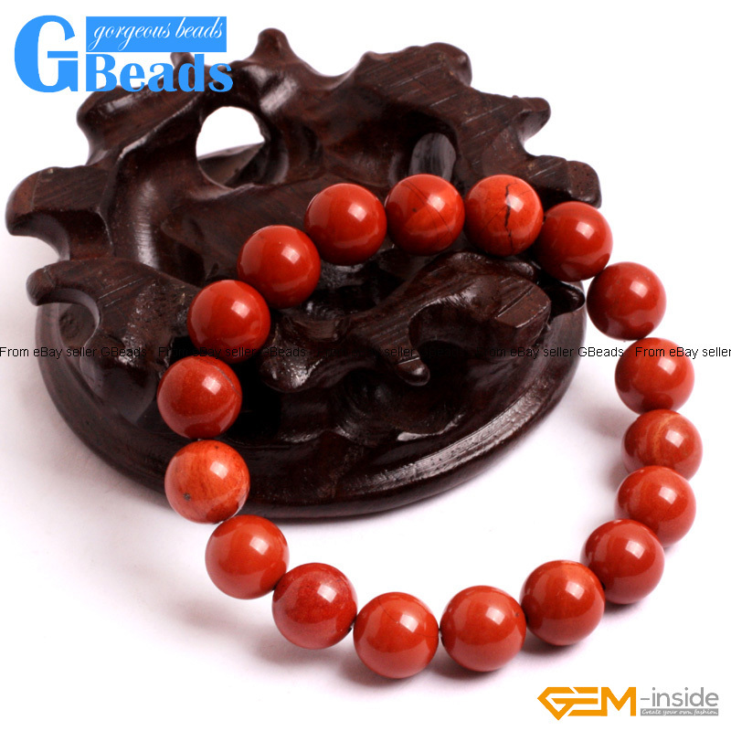 Natural Stone Red Jasper Beaded Stretchy Bracelet 7" Free Shipping Handmade gallery