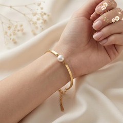 Gold Pearl Bangle Bracelet