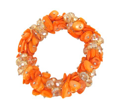 Orange shell and orange glass beaded stretch bracelet with silver accents – NEW