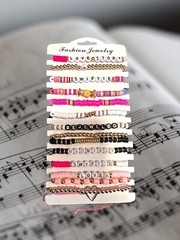Taylor Swift Eras Tour Stretch Friendship Bracelet Lot 15 Beaded Pink New