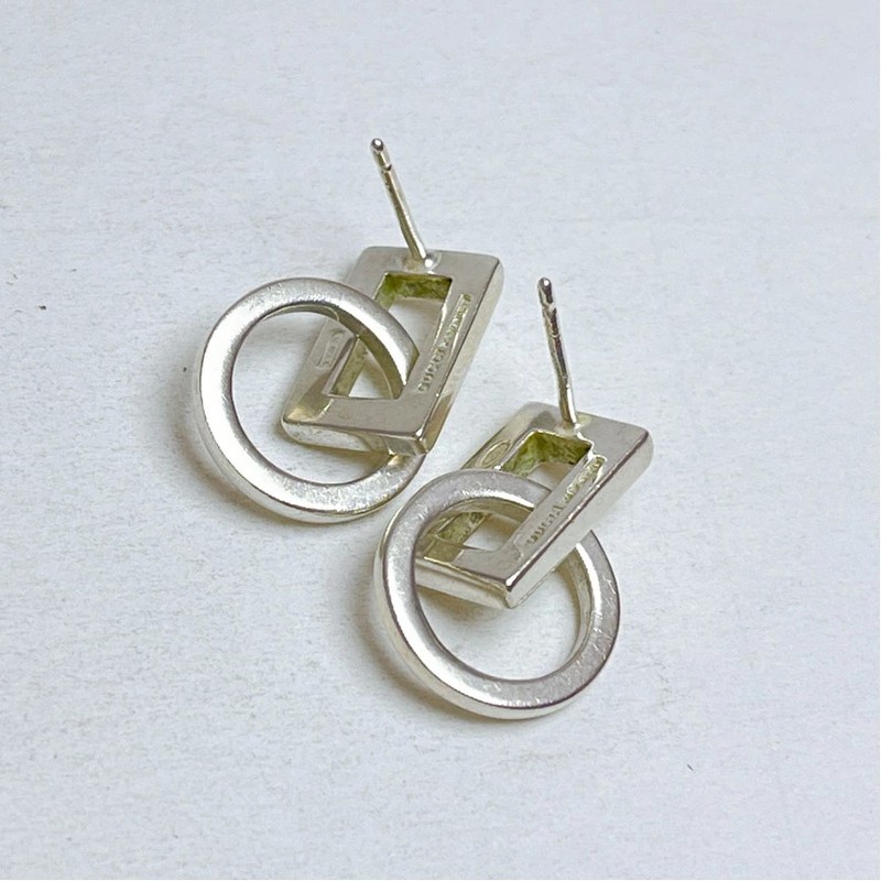 Gucci Silver Drop Earrings Square Circle Geometric Jewelry Used Excellent gallery