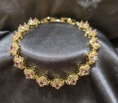 New 18K Gold Plated Cushion-Cut Blush Pink & Pavé Crystal Halo Link Bracelet