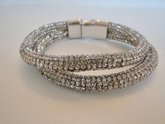 BLING! Pave’ Set Rhinestone Crystals Double Row Magnet Clasp BANGLE BRACELET