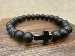 Hematite Cross Black Bead Stretchy Bracelet Unisex One Size Fits Most