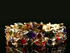 18k Gold Filled Multicolor Gemstone Tennis Bracelet Elegant Women Jewelry Gift