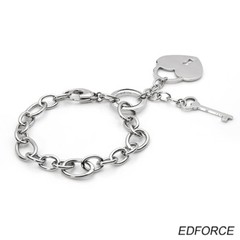 EDFORCE Brand New Heart & Key Charm Bracelet Designed in Stainless steel 8″
