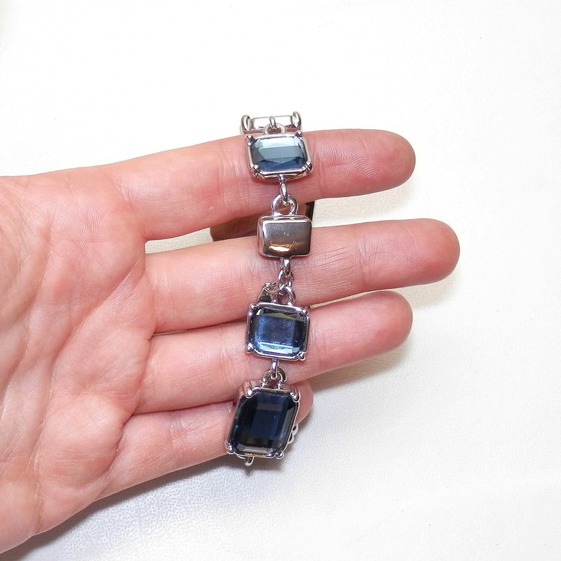 Chicos Bracelet Statement Chunky Silver Tone Blue Faux Crystal Maget Closure 8" gallery