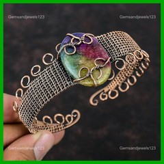 Rainbow Solar Quartz Druzy Gemstone Copper Daughter Wire Wrapped Cuff Jewelry
