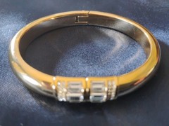 Michael Kors Gold Plated Pave Bangle Bracelet Hinged Baguette Rhinestone Elegant