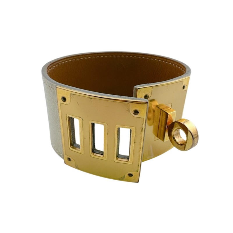 HERMES Kelly Dog Bangle Studs Turnlock Clasp Wide Bracelet White GZl1inkc gallery