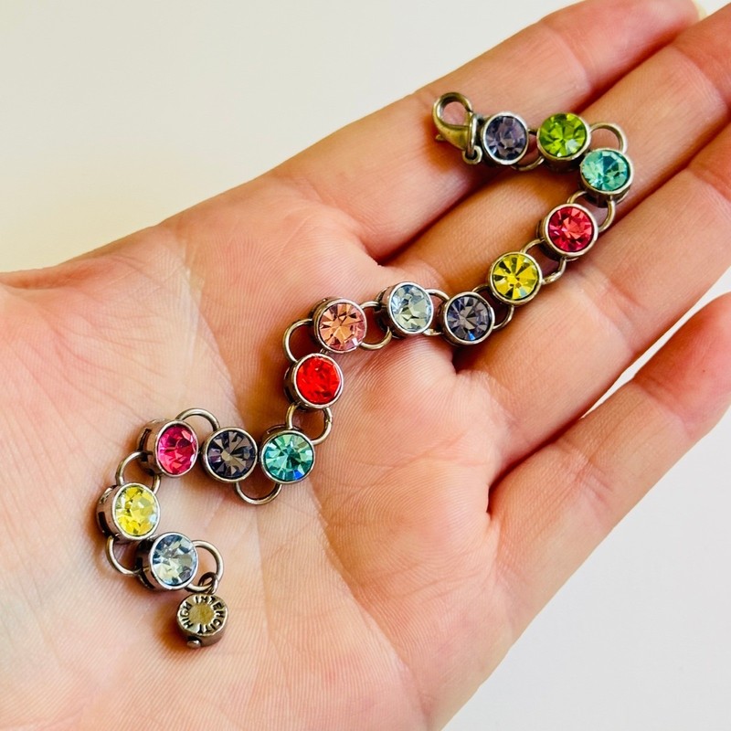 Rainbow colorful tennis rhinestone Bracelet High Intencity Charm it! Pastels 7" gallery