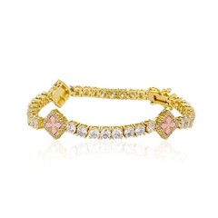 Gold Pink Clover CZ Tennis Bracelet 8 Inch Three Flower Chain