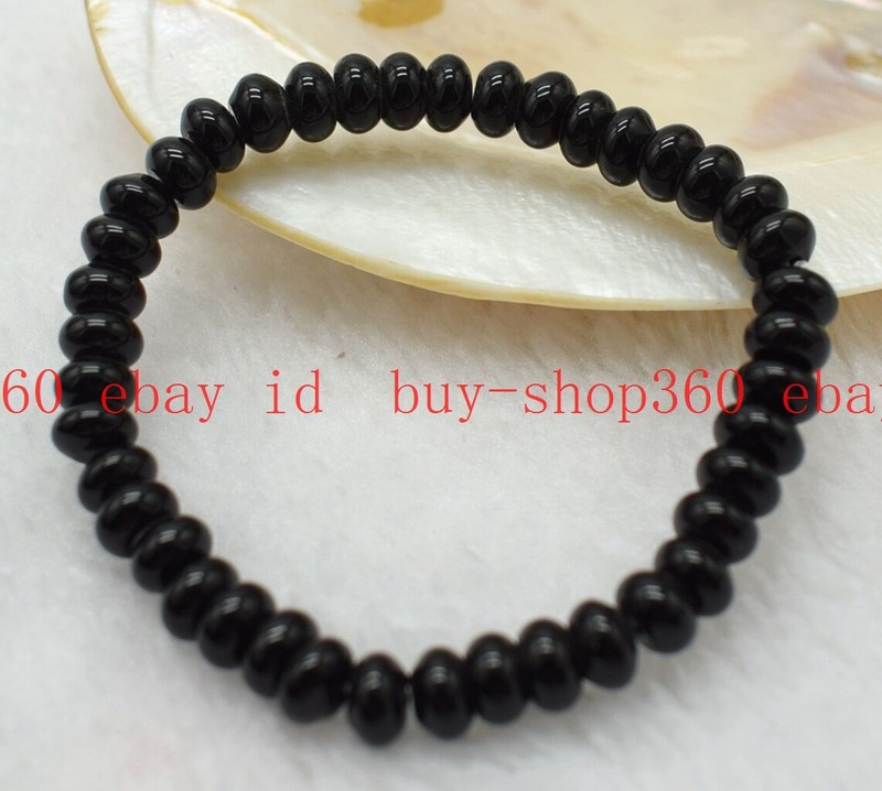 Natural 5x8mm Black Agate Rondelle Gemstone Beads Bracelet 7.5" gallery