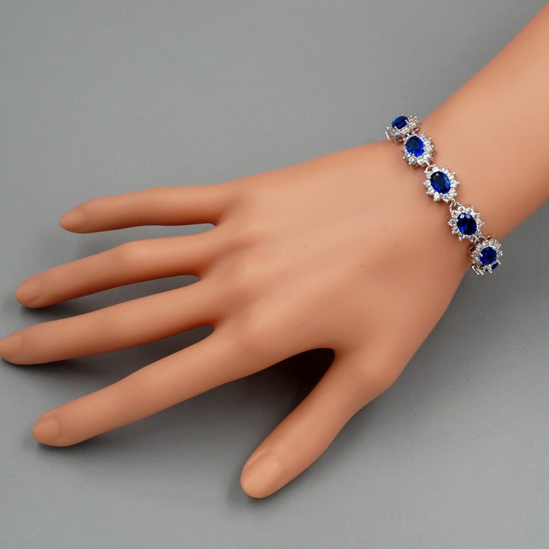 7.5 In Tennis Bracelet Women Blue Cubic Zirconia White Gold Plated Wedding gift gallery
