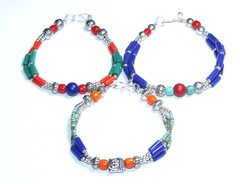 Turquoise Lapis Amber Coral Gemstone Handmade Nepali Bracelet Size 7.8 Inches