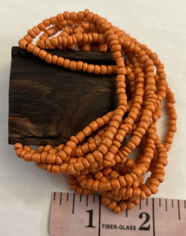 Statement Stretchy Bracelet Multi Strands Orange Beads Wood & Mother Of Pearls 7 gallery