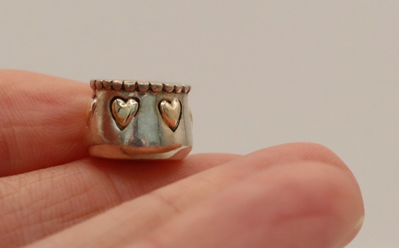 Vintage Sterling Silver Gold Heart Slider Charm Bead BEAD ONLY Pre-owned gallery
