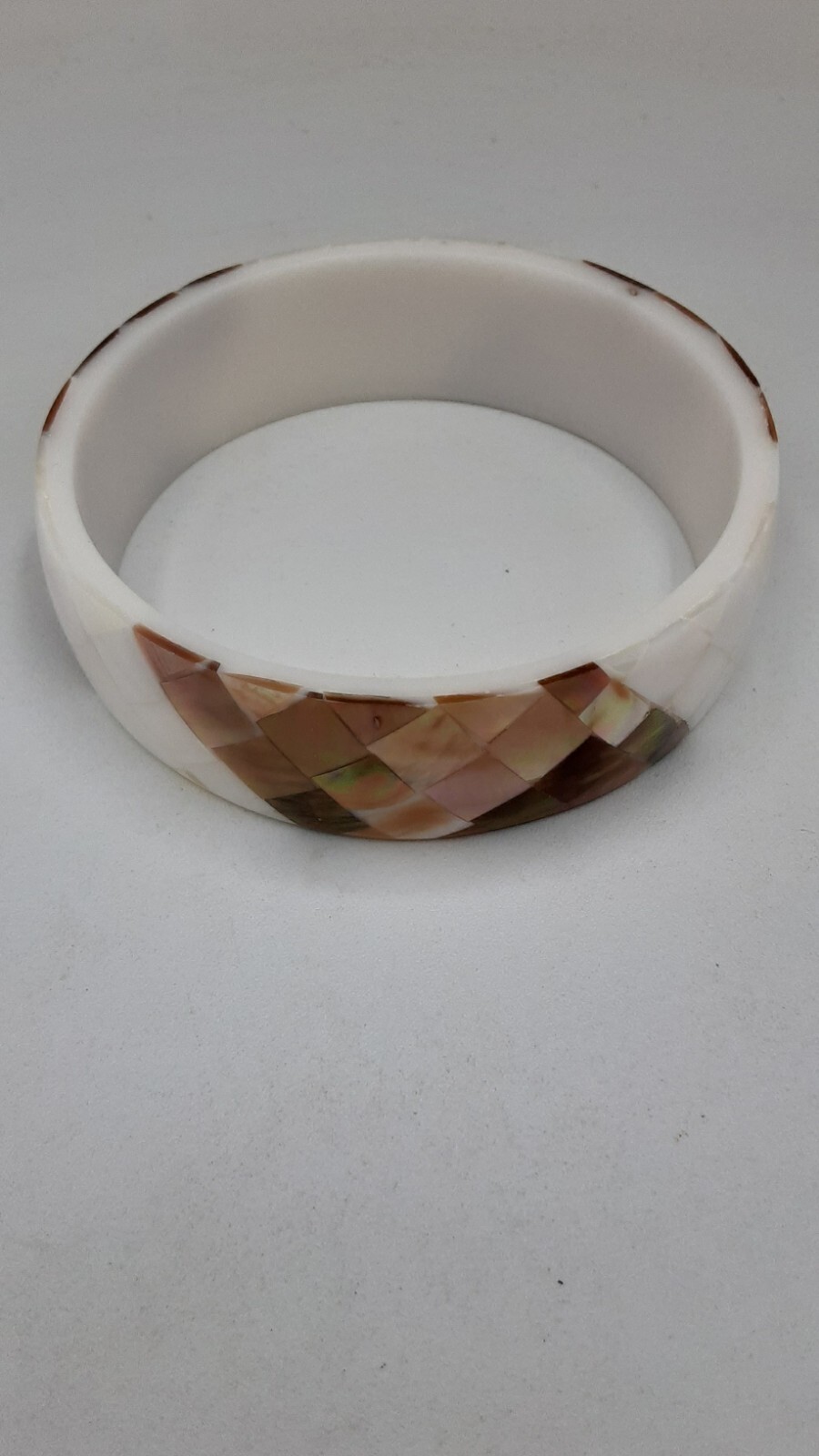 Inlay Shell Resin Bangle Bracelet & Golden Shell Stretch Bracelet "7.5" SET Of 2 gallery