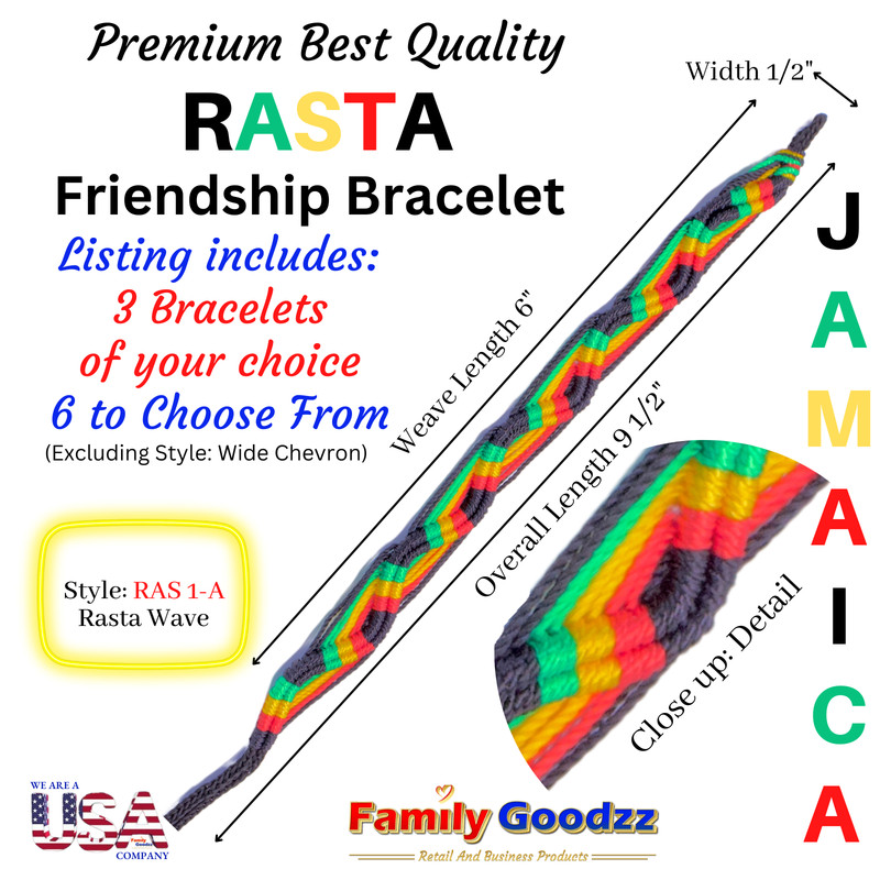 🌈 Threaded Hand Woven Rainbow Friendship Bracelet Bob Marley Rasta, USA (3 pcs) gallery