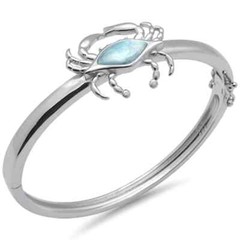 Pear Shaped Natural Larimar, Blue Topaz & CZ .925 Sterling Silver Bangle Bracele