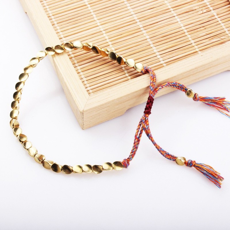 Handmade Tibetan Buddhist Braided Cotton Copper Beads Lucky Rope Bracelet Unisex gallery