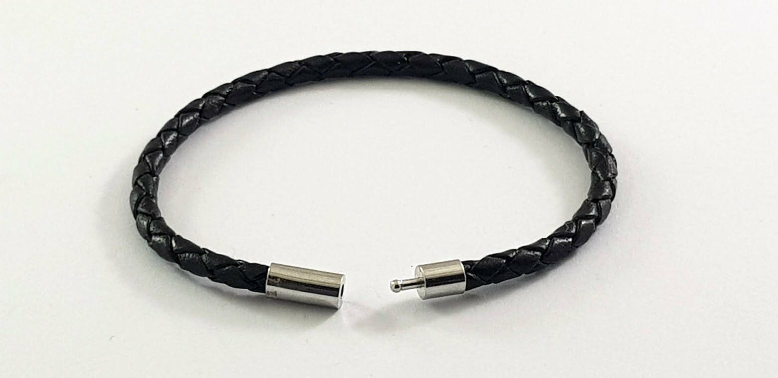 Black Leather Bracelet 4 mm round diameter gallery