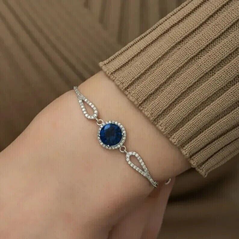 4Ct Round Cut Lab-Created Sapphire Bolo Bracelet 14k White Gold Finish Women's gallery