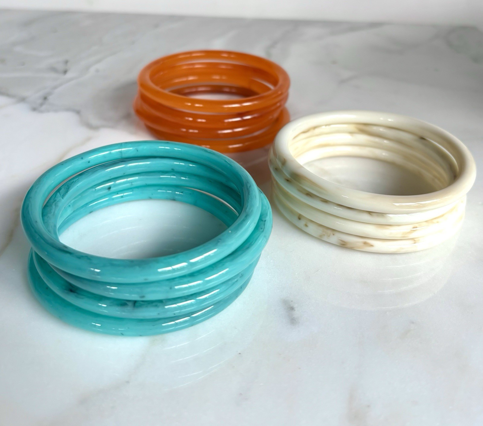 ANGELIQUE DE PARIS SET OF 4 FRENCH TURQUOISE RESIN “GEM” BANGLE BRACELETS NWT gallery