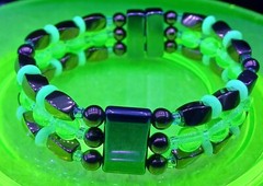 Beautiful Uranium Jewelry Vaseline Glass & Magnetic Hematite Bracelet Sz 7 Men’s