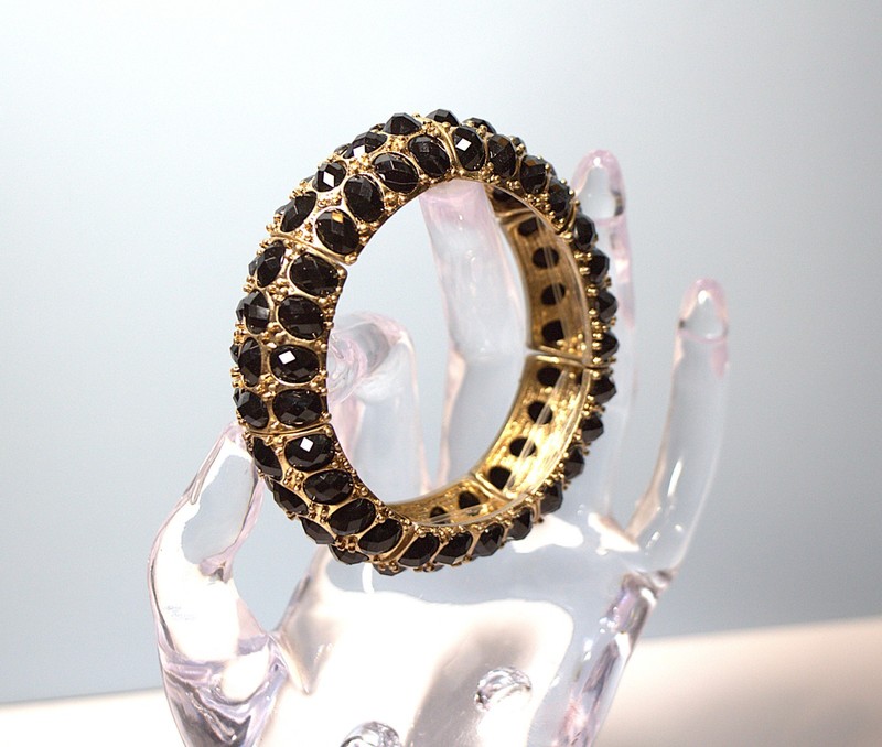 Gold‑Tone Statement Bracelet with Faceted Black Stones Designer Style, Bold Glam gallery
