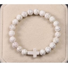 Cross Beaded Bracelet Handcrafted Natural Marble Men Women Prayer Gift