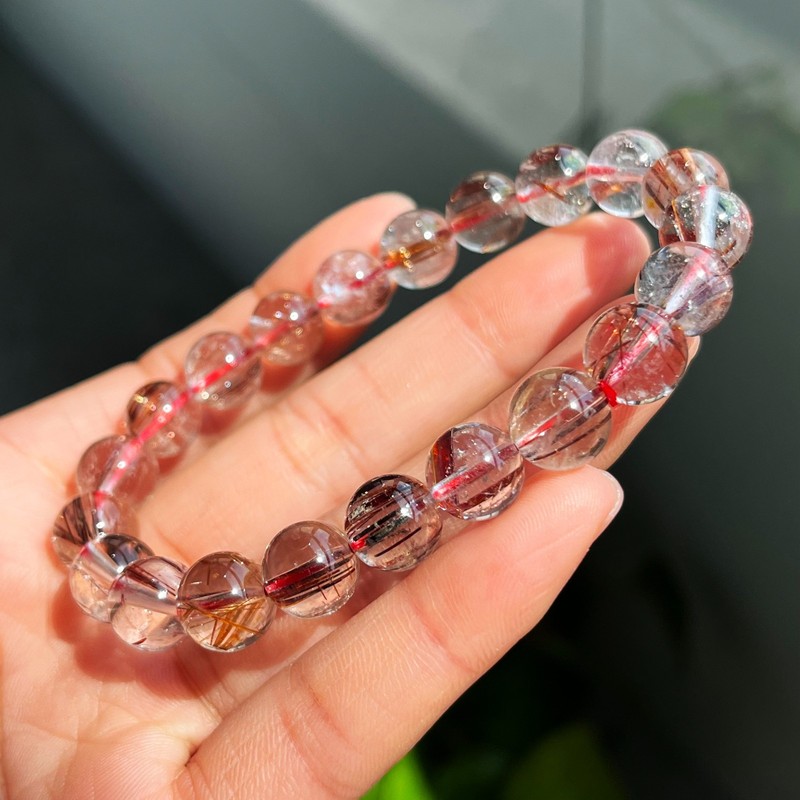 9.7mm Natural Red Copper Rutilated Quartz Crystal Beads Bracelet 2967 gallery