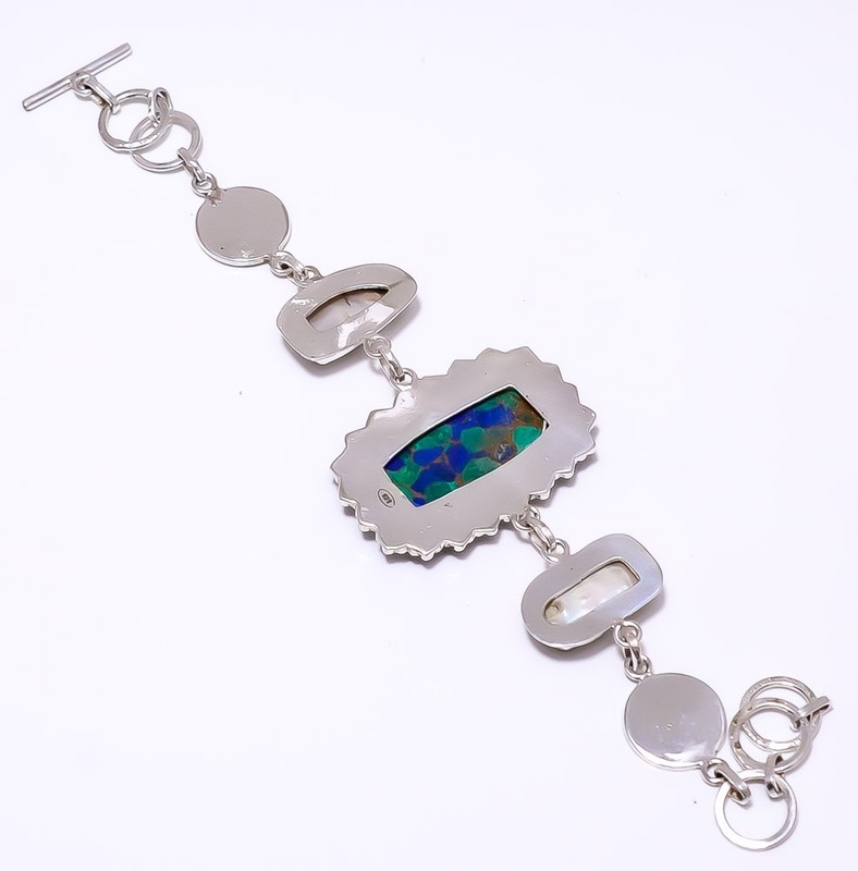 Copper Azurite Chrysocolla 925 Sterling Silver H&made Bracelet 7-8.99" 8.99" B41 gallery