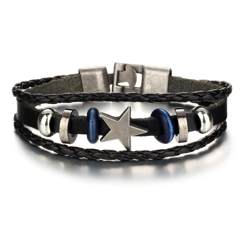 Men Leather Bracelet Braided Bangle Wristband Stars Sailor Nautical Anchor Rope gallery