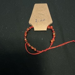 Red Beaded Cord Tie Bracelet Adjustable Sizable Fit