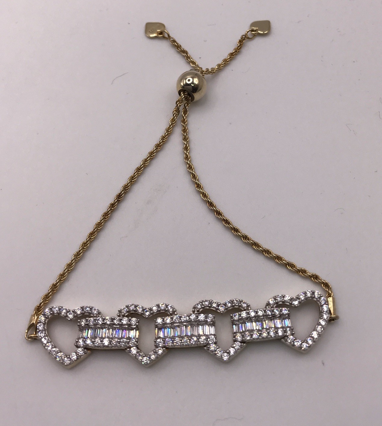 KA 1772 Gold Plate Sterling Silver Rhinestone Hearts SJ 925 Slide Bracelet gallery