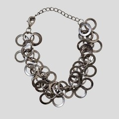 Silver Tone Loop Link Statement Bracelet 7–9” Adjustable Modern Chain Circle…
