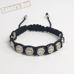 One Decade Knotted Cord Rosary Bracelet St. Benedict Medals Adjustable Size Gift
