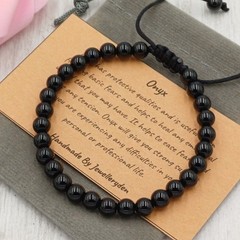 Black Onyx Bracelet 6mm 8mm Adjustable Handmade Gemstone with Gift Bag & Card