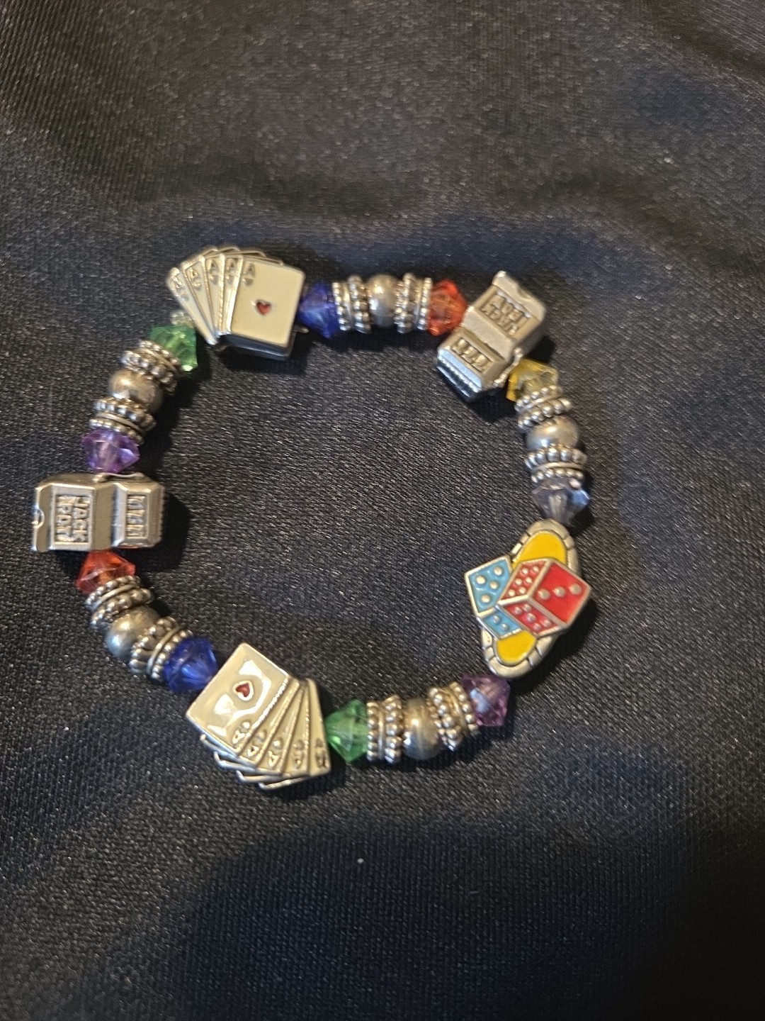 Silver Tone Spring Charm Bracelet With Dice Playing Cards And Slot Machines gallery